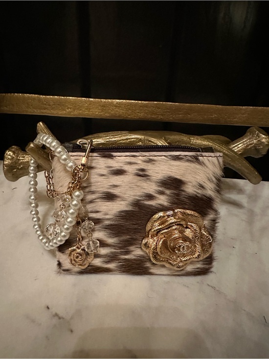 Handbags - Western Genuine COWHIDE HAIR ON HIDE wristlet purse clutch  CC Camellia flower
